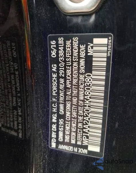 2017 Porsche Cayenne from USA, damaged, VIN WP1AA2A20HKA80380